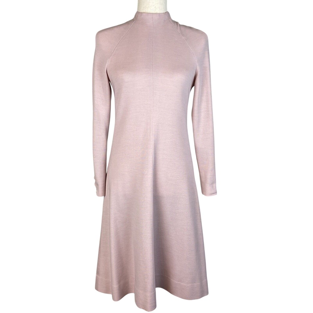 d'Accord Betty Carol Vintage Midi Knit Flare Dress Size S Pink Long Sleeve